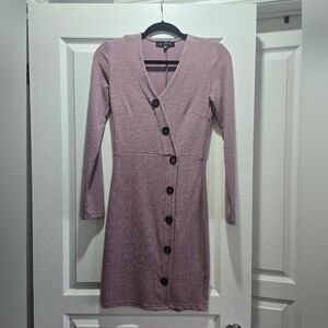 Dynamite Mauve Ribbed Button-Front Long Sleeve Dress